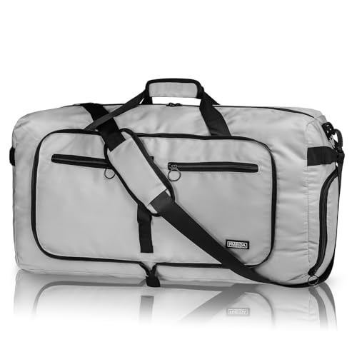 Fmeida 65L Duffle Bag with Shoes Compartment, Foldable Travel Duffel Bags for Men Women, Large Packable Travel Bag Water Repellent & Tear Resistant (Light Gray) - Image 1