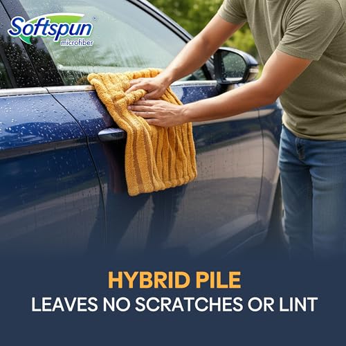 SOFTSPUN Microfiber Hybrid Cloth 1400 GSM, 40x40cm, 1 Pc, Brown color for Cars and Homes. Dual Loop, Super Absorbent Edgeless Towel with Plush Pile. Lint Free Cloth for Cleaning, Drying and Detailing. - Image 4