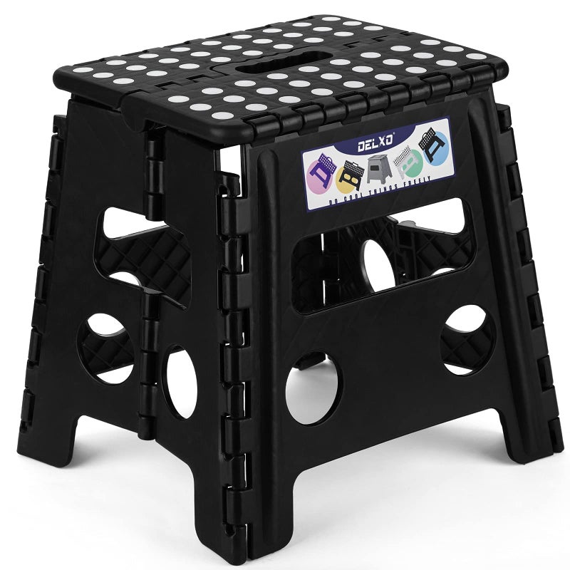 Delxo Folding Step Stool 13 inch NonSlip Foldable Stools for Kids  Adults Up to 300 LBS Step Stool with Handle Lightweight for Kitchen Bathroom Bedroom Garden Black 1PC