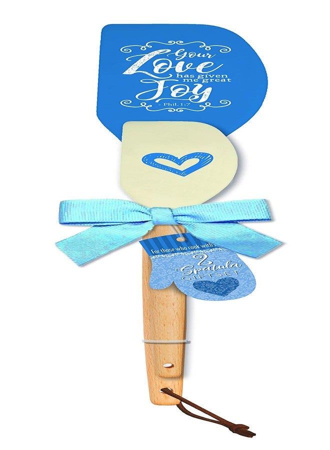 Divinity Boutique Love Has Given Me Joy Blue Heart 12 x 3 Silicone and Wood Spatulas Gift Set - Image 1
