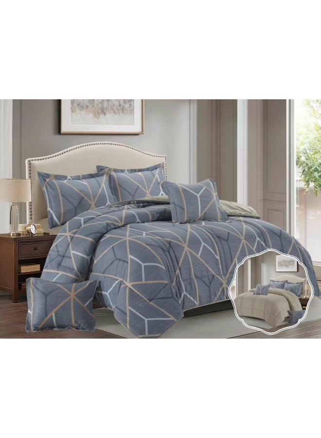 بلو سكاي مفرش سرير نفرين فندقي فاخر – طقم لحاف بحشوة 6 قطع – طقم مفارش يتكون من مفرش  بحشوة وشرشف مطاطي و 2 كيس مخدة و 2 كيس وسادة مربعة – طقم نوم ناعم ومريح - مقاس المفرش 260X240 سم - Image 1