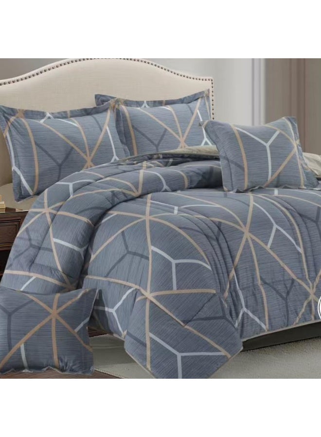 بلو سكاي مفرش سرير نفرين فندقي فاخر – طقم لحاف بحشوة 6 قطع – طقم مفارش يتكون من مفرش  بحشوة وشرشف مطاطي و 2 كيس مخدة و 2 كيس وسادة مربعة – طقم نوم ناعم ومريح - مقاس المفرش 260X240 سم - Image 4