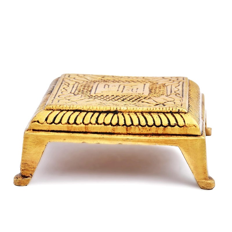 AargKraft Handmade Brass Swastika Engraved Brass Chowki Handcrafted Size 3 x 3 inch - Image 3