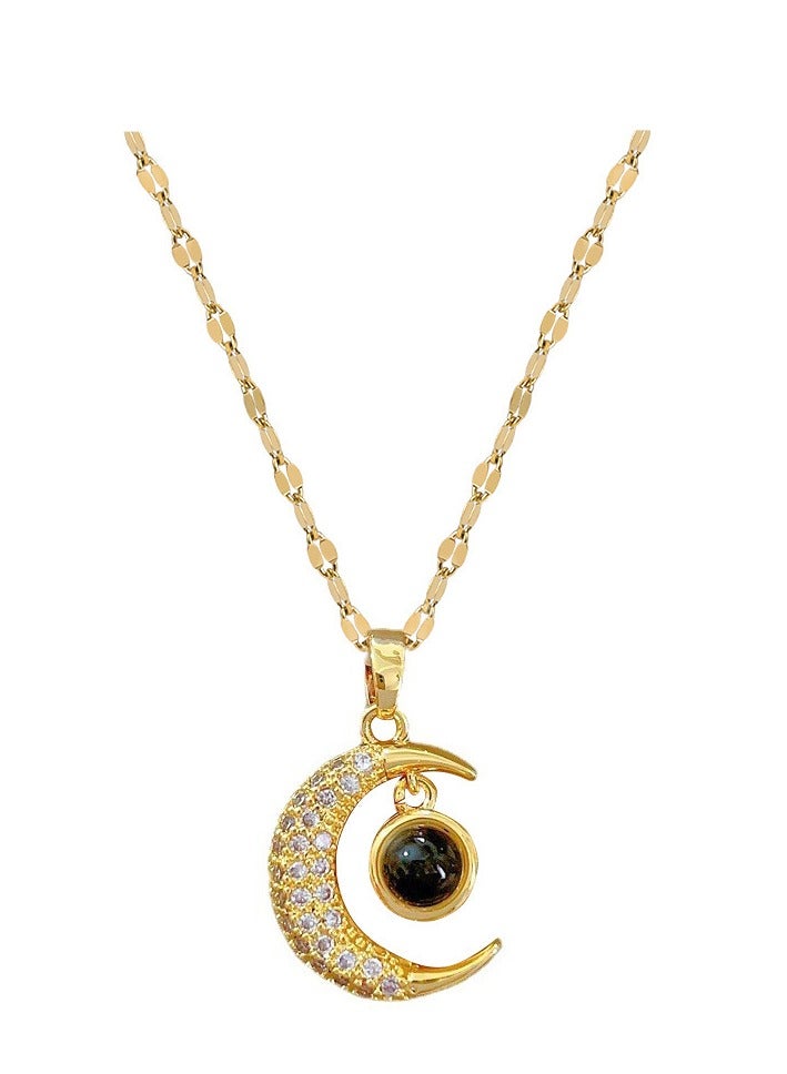 Ramadan Gift Gold Moon Projection Necklace - Image 2