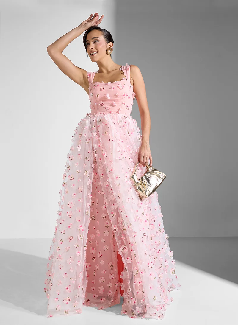Ginger Boutique Floral Appliqué Gown Dress