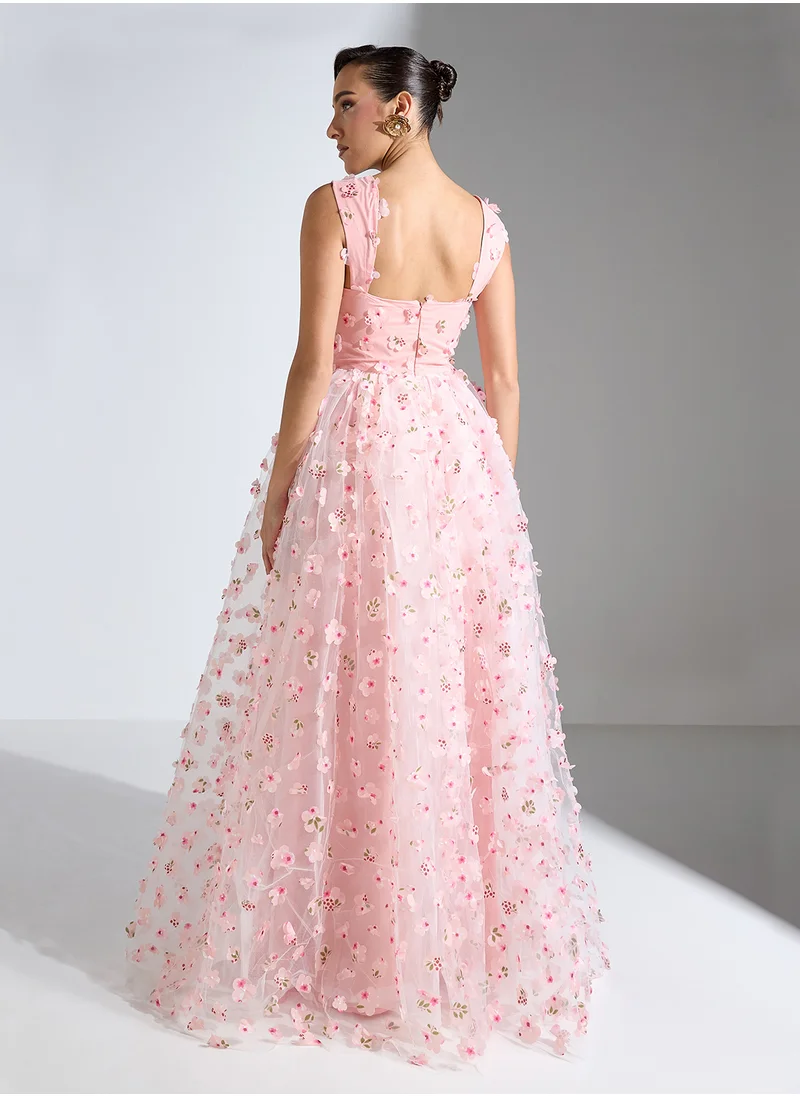 Ginger Boutique Sweetheart Neckline 3D Floral Tulle Gown