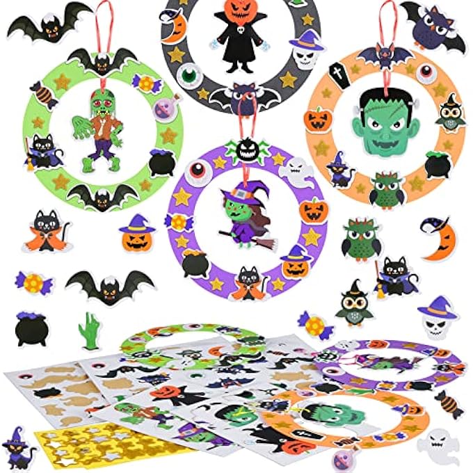 8-PIECE HALLOWEEN WREATH CRAFT CHILDREN SCARY FOAM RUBBER CRAFT SET DIY BAT PUMPKIN ZOMBIE SPIDER WITCH OWL MIX & MATCH CREATIVE SETS FOR CRAFTS AND DECORATING FOR HALLOWEEN CARNIVAL AUTUMN - Image 2