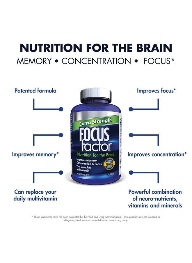 Focus Factor - Adults Extra Strength, 120 Count - Brain Supplement for Memory, Concentration and Focus - Complete Multivitamin with DMAE, Vitamin D, DHA - Trusted Health Vitamins - Image 1