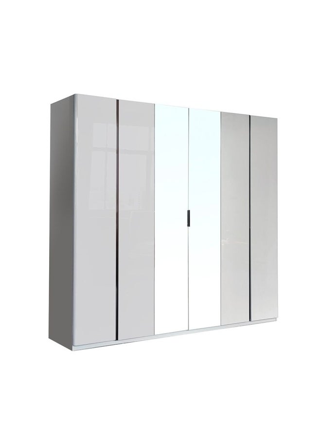 DANUBE HOME Santelmo 6 Door Wardrobe w/ Mirror -HG Light Grey  - Image 1