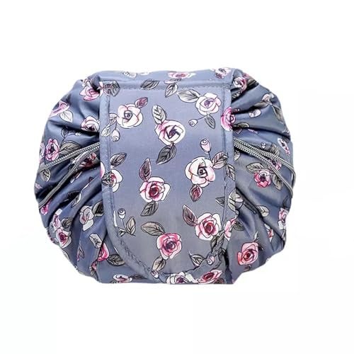 Nirvik Women’s Waterproof Portable Cosmetic Bag | Multifunction 2-in-1 Travel Makeup Organizer with Drawstrings, Medium 6 cm, Convenient Lazy Toiletry Storage (Grey Rose) - Image 1