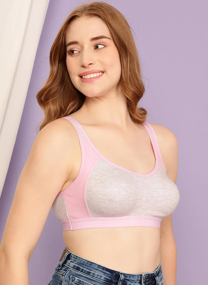 Clovia Grey Clovia Supportz Non-Padded Non-Wired Full Cup T-shirt Bra in Grey- Cotton Rich for Women | Best Price UAE