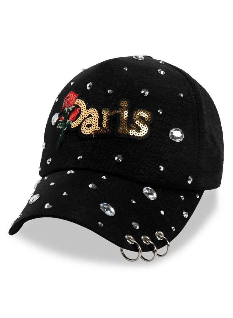 KUYING New Letter Iron Ring Mercerized Cotton Dot Diamond Baseball Cap 
