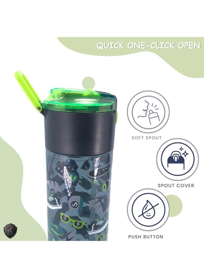i-kola SKATE GREEN 750 ML Kids Water Bottle for School | BPA-Free Plastic Water Bottle for Boys & Girls | Leakproof, Unbreakable, Easy to Drink, Quick Open Lock (TS-9211 B 4) - Image 5