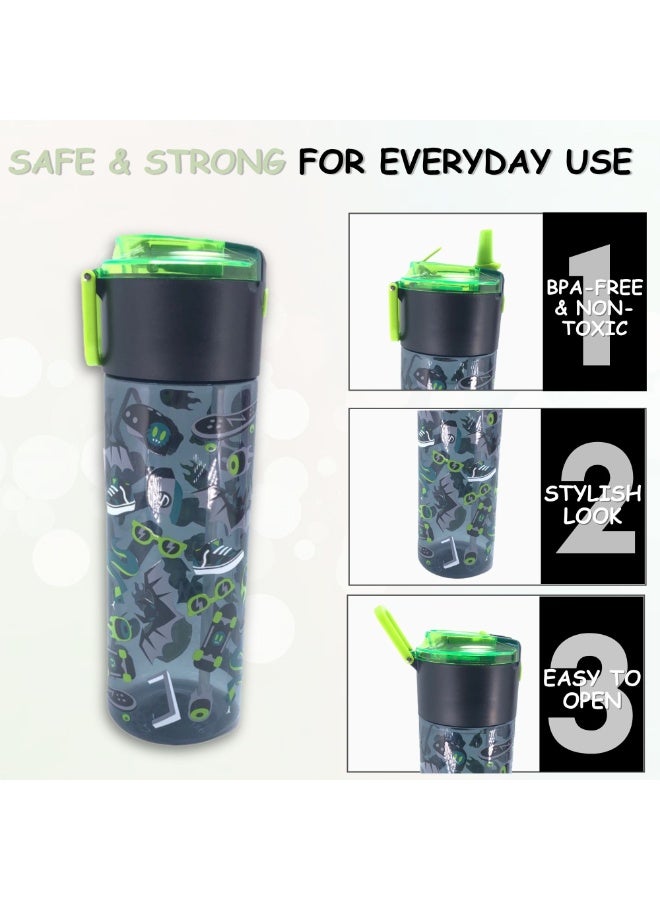 i-kola SKATE GREEN 750 ML Kids Water Bottle for School | BPA-Free Plastic Water Bottle for Boys & Girls | Leakproof, Unbreakable, Easy to Drink, Quick Open Lock (TS-9211 B 4) - Image 3