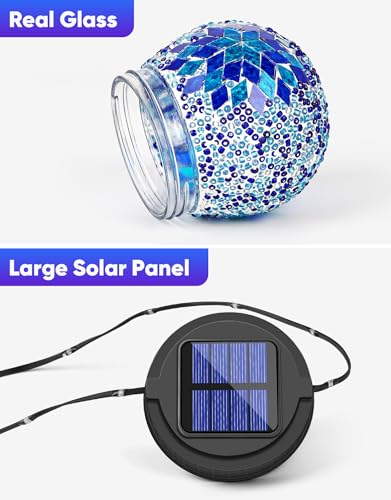 PARTPHONER Mosaic Solar Lights Outdoor 2 Pack, Solar Hanging Lanterns Christmas Halloween Gifts for Women Mom Grandma, Waterproof Glass Globe Lights, Garden Patio Decor for Yard, Tree, Balcony, Cold - Image 4