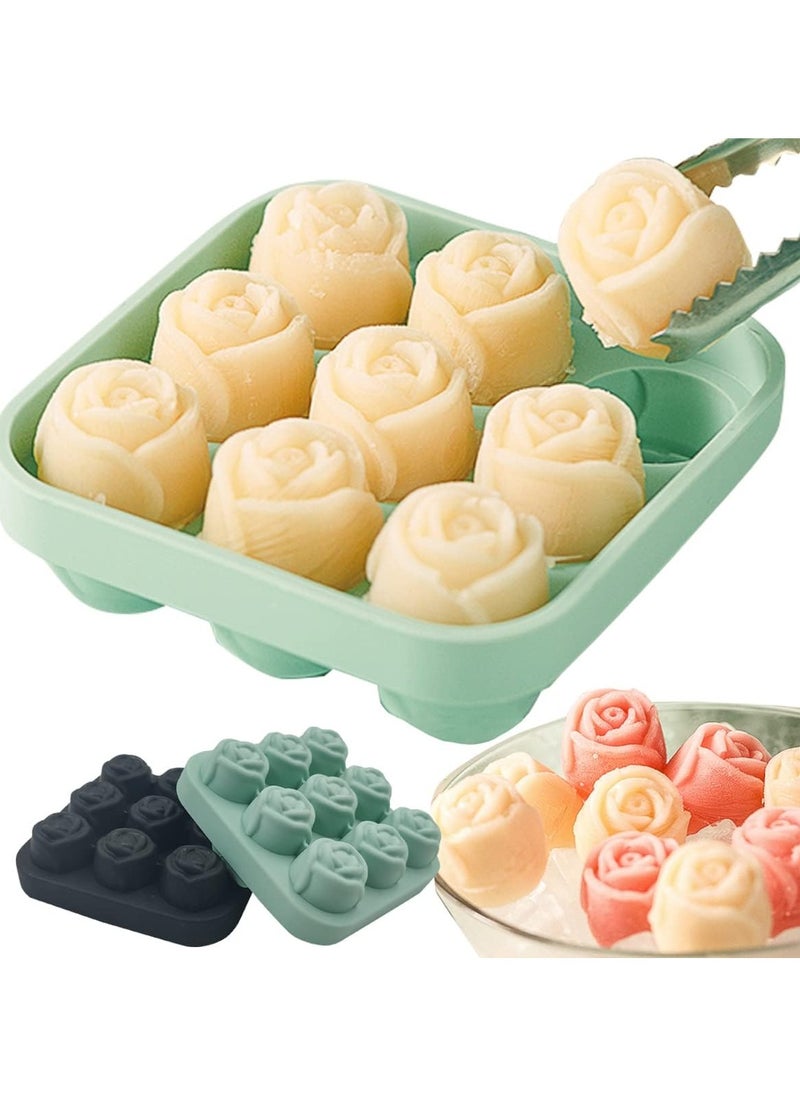 ice tray 9 cavity Silicone Rose Ice Cube Mold, Ice Ball Maker with Lid, Ice Cube Container for Cooling  Juice, chocolate, jelly, ice cream