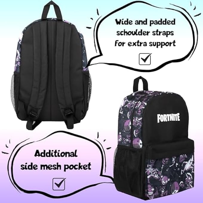 FORTNITE School Backpack for Boys Black Large A4 Multicompartment Rucksack Travel Bag with Mesh Pockets and Adjustable Padded Shoulder Straps - Image 3