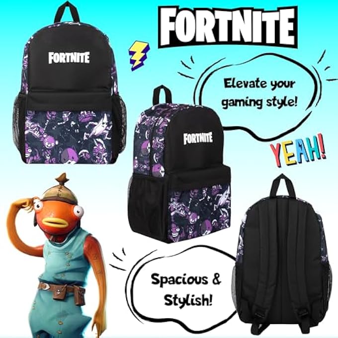 FORTNITE School Backpack for Boys Black Large A4 Multicompartment Rucksack Travel Bag with Mesh Pockets and Adjustable Padded Shoulder Straps - Image 5