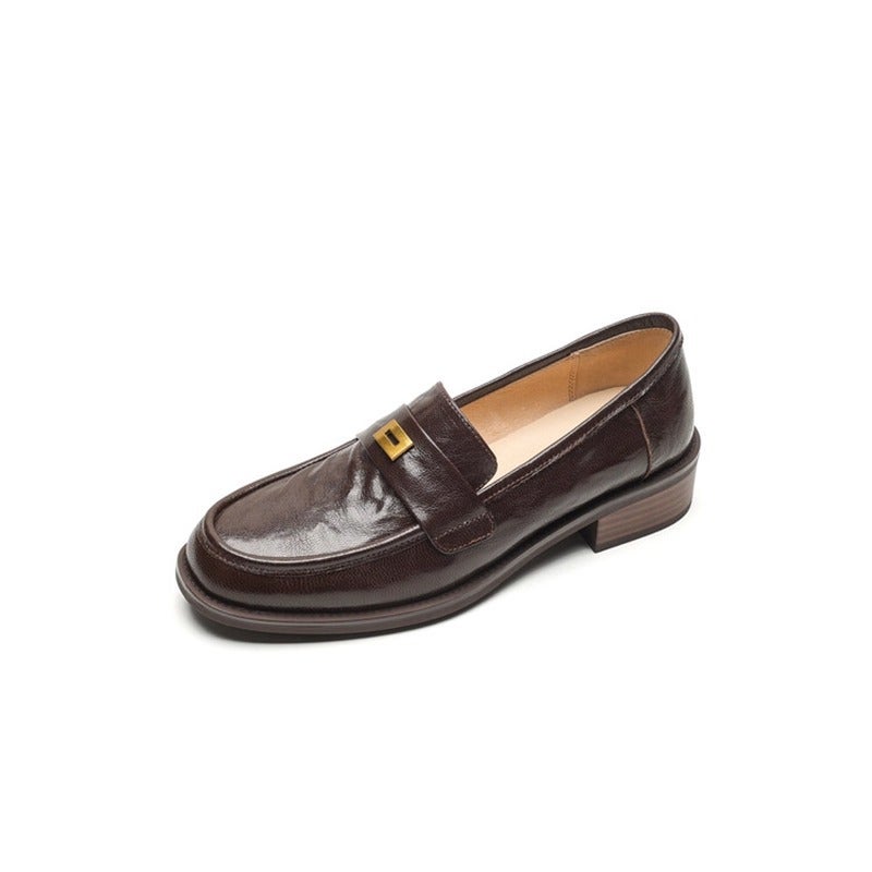 Women's Loafers, Leather, Round Toe, Metal Buckle, Slip-on, Block Heel - Image 5