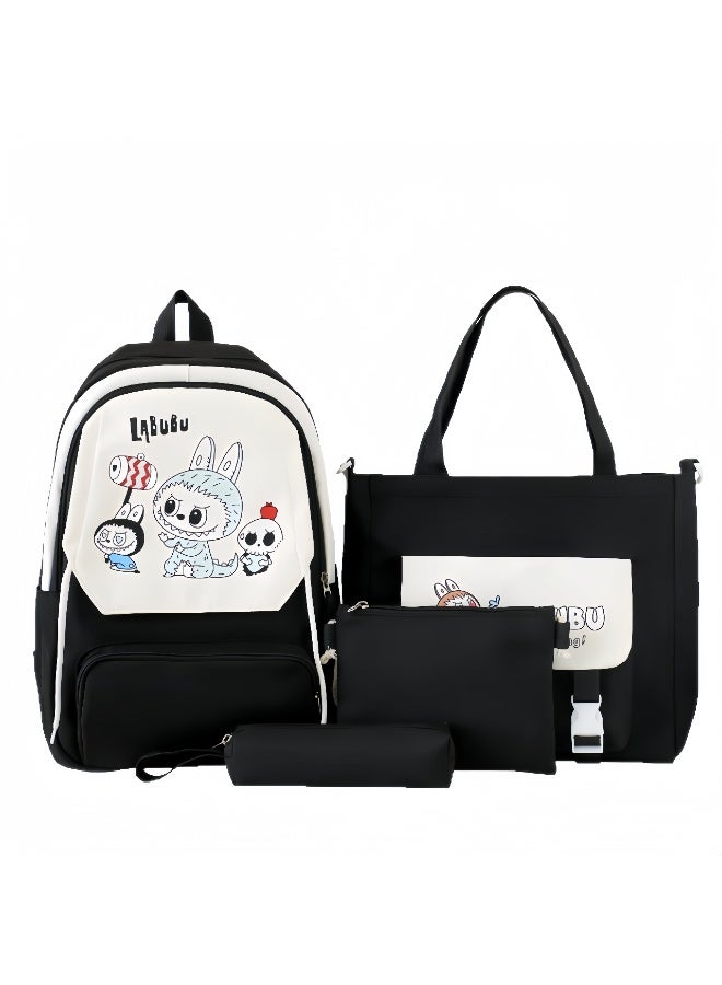 LABUBU Cute Cartoon Large Capacity Student Class Bag Junior High School Student School Bag Female High Value Ins Style Four-Piece Backpack - Image 1