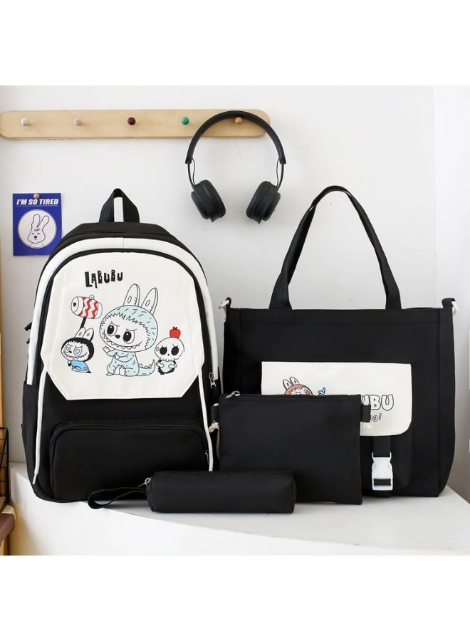 LABUBU Cute Cartoon Large Capacity Student Class Bag Junior High School Student School Bag Female High Value Ins Style Four-Piece Backpack - Image 2