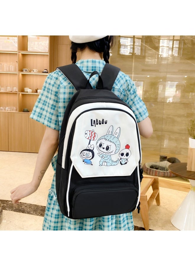 LABUBU Cute Cartoon Large Capacity Student Class Bag Junior High School Student School Bag Female High Value Ins Style Four-Piece Backpack - Image 3