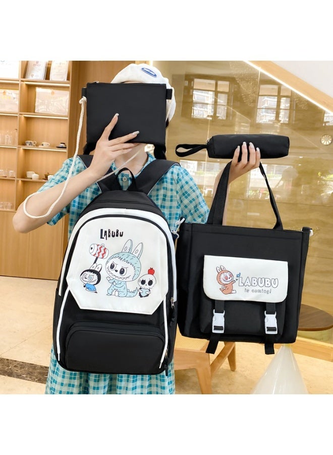 LABUBU Cute Cartoon Large Capacity Student Class Bag Junior High School Student School Bag Female High Value Ins Style Four-Piece Backpack - Image 4