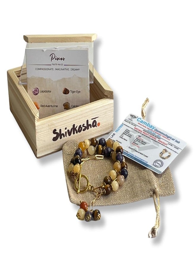 Shivkosha سوار شيفكوشا من الخرز، مستوحى من برج الحوت، مصنوع يدويًا من 32 خرزة، مرصع بأحجار كريمة طبيعية ذات خصائص علاجية | سوار ريكي كريستالي، هدية مثالية لمحبي الأبراج | للنساء - Image 3
