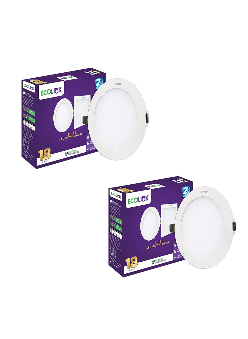 ECOLINK EcoLink Elite 18W Round LED Ceiling Downlighter Warm WhitePack of 2  - Image 1