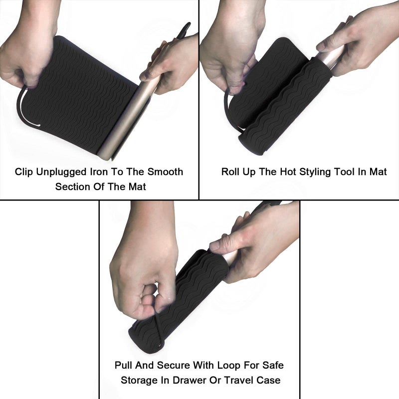 SYGILE 11" X 7.5" 5.6 oz Large Heat Resistant Silicone Travel Salon Hair Styling Tools Cooling Mat, Anti-Heat Pad Cover for Hair Straightener, Curling Iron, Flat Iron, Hair Dryer Curler Mat - Black - Image 5