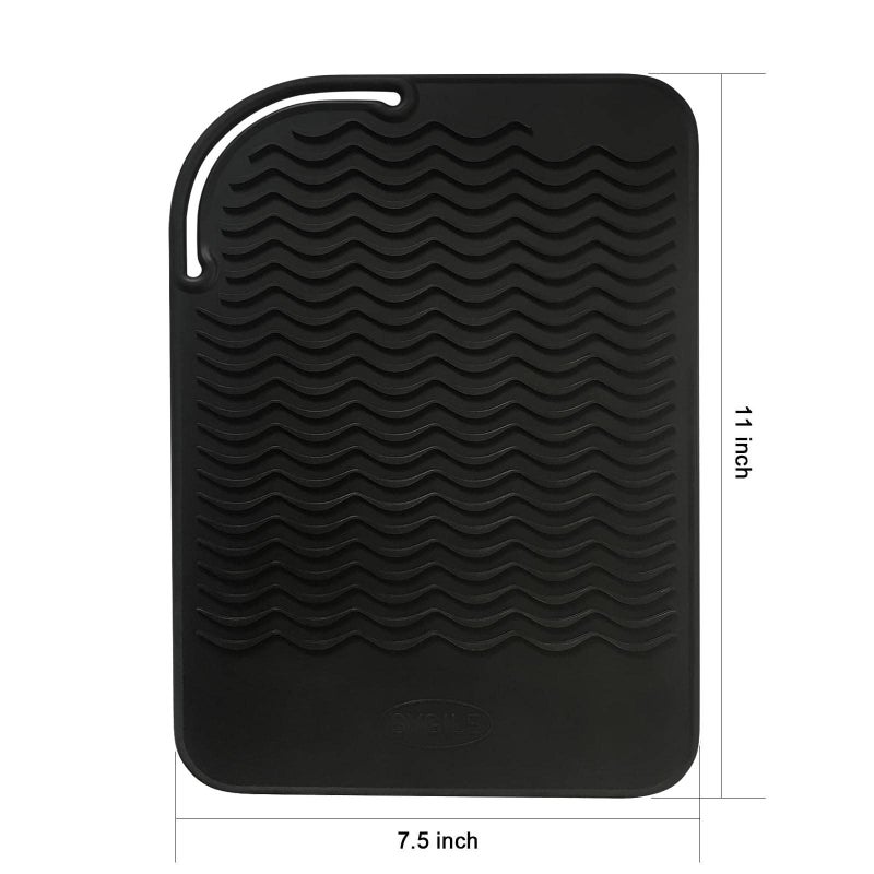 SYGILE 11" X 7.5" 5.6 oz Large Heat Resistant Silicone Travel Salon Hair Styling Tools Cooling Mat, Anti-Heat Pad Cover for Hair Straightener, Curling Iron, Flat Iron, Hair Dryer Curler Mat - Black - Image 4