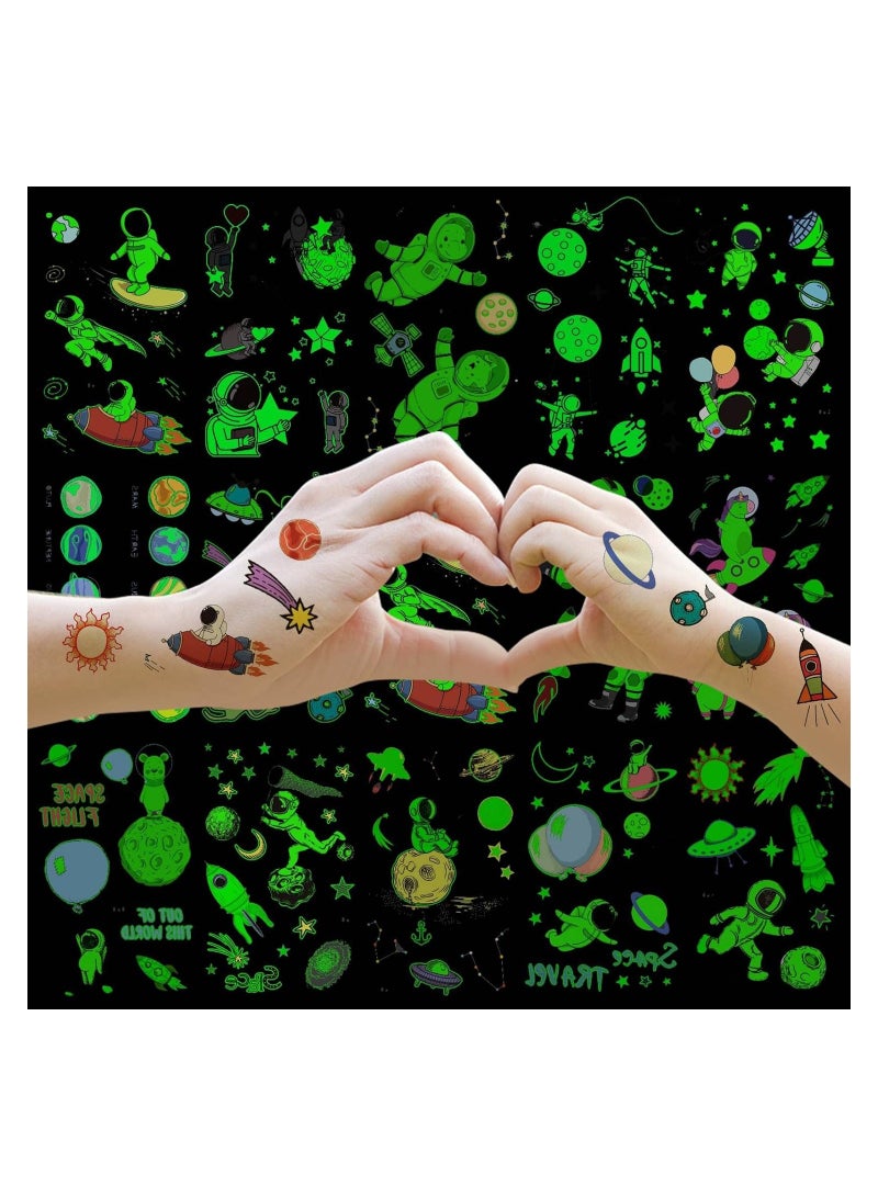 SYOSI 14 Sheets Luminous Tattoos for Kids Glow Temporary Tattoos Stickers Luminous Outer Space Fake Waterproof for Kids Waterproof Luminous Cartoon Fake Tattoo for Party Supplies Gifts  - Image 2