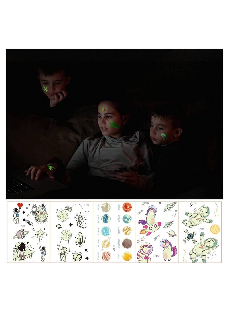 SYOSI 14 Sheets Luminous Tattoos for Kids Glow Temporary Tattoos Stickers Luminous Outer Space Fake Waterproof for Kids Waterproof Luminous Cartoon Fake Tattoo for Party Supplies Gifts  - Image 3
