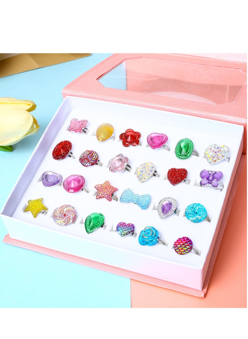 Daytoyz 24Pcs Adjustable Princess Pretend Jewelry Rings, Girl’s Jewelry Dress Up Play Toys, Rhinestone Gift Set in Box for Little Girls, No Duplication Diamond Ring for Children, Party Favors for Kids  - Image 2