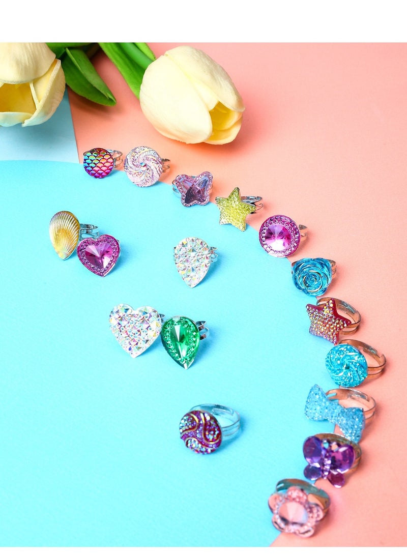 Daytoyz 24Pcs Adjustable Princess Pretend Jewelry Rings, Girl’s Jewelry Dress Up Play Toys, Rhinestone Gift Set in Box for Little Girls, No Duplication Diamond Ring for Children, Party Favors for Kids  - Image 3