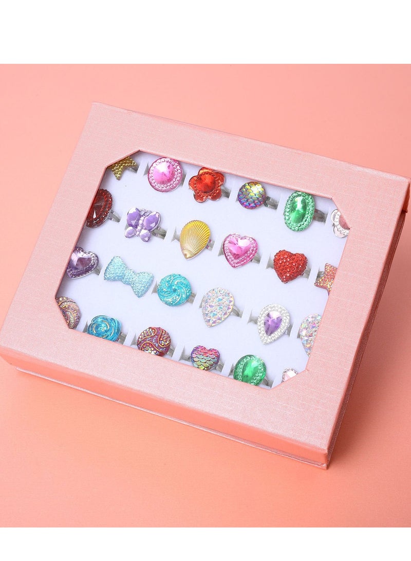 Daytoyz 24Pcs Adjustable Princess Pretend Jewelry Rings, Girl’s Jewelry Dress Up Play Toys, Rhinestone Gift Set in Box for Little Girls, No Duplication Diamond Ring for Children, Party Favors for Kids  - Image 4
