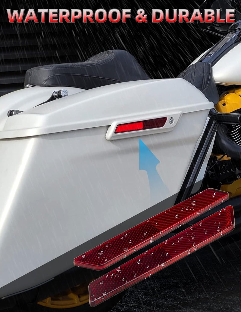 Amazicha Red Saddlebag Reflector Hard Saddle Bag Latch Cover Reflectors Compatible for Harley Touring Street Glide Electra Glide Road Glide Road King 2014-2023 - Image 3