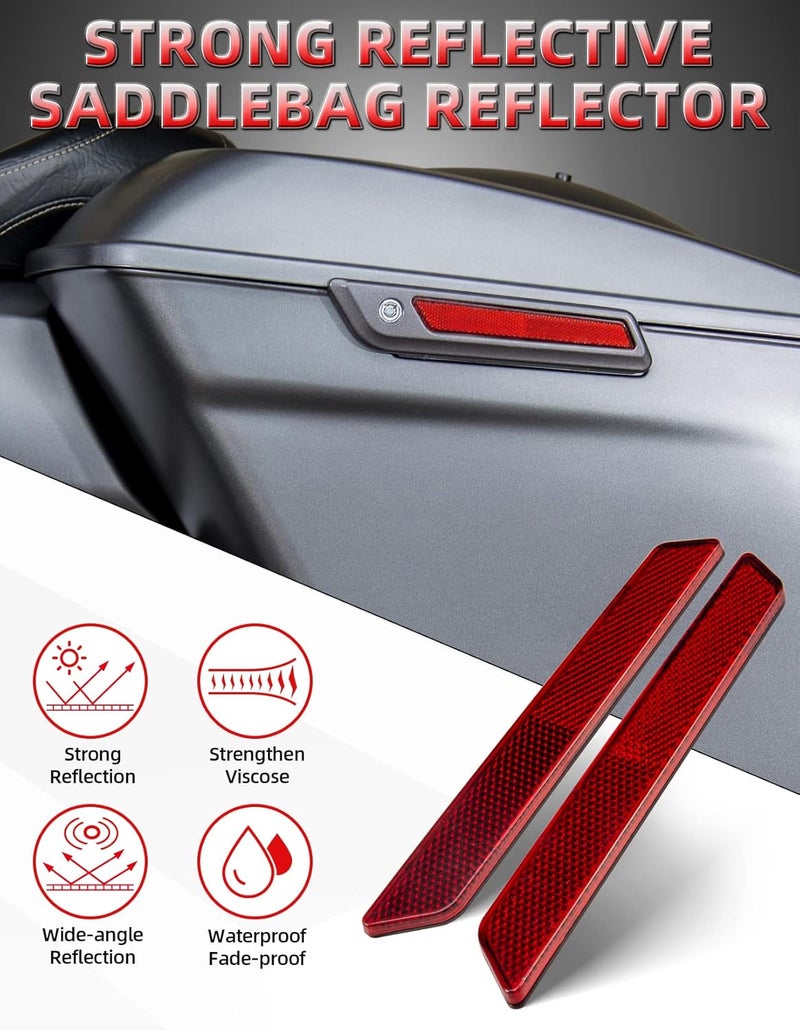 Amazicha Red Saddlebag Reflector Hard Saddle Bag Latch Cover Reflectors Compatible for Harley Touring Street Glide Electra Glide Road Glide Road King 2014-2023 - Image 5
