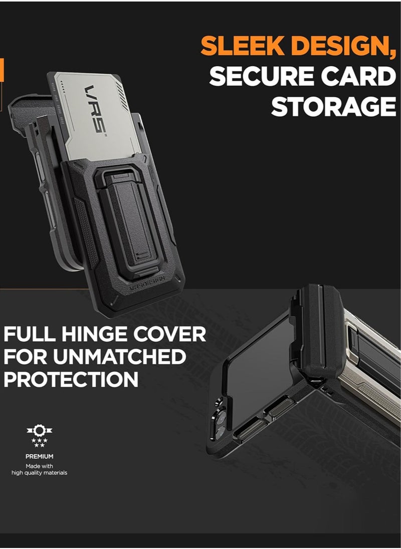VRS Design D-Wallet Origin Samsung Galaxy Z Flip 6 Case Cover Rugged Semi Auto Wallet [2 Card Holder Slot] Built-in [Kickstand] and [Hinge Protection] - Sahara Khaki  - Image 2