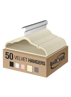 Red Dot Gift 50 Pack Beige Color Velvet Clothes Hangers 45cm Heavy Duty Durable Coat and Clothes Hangers .  - Image 1