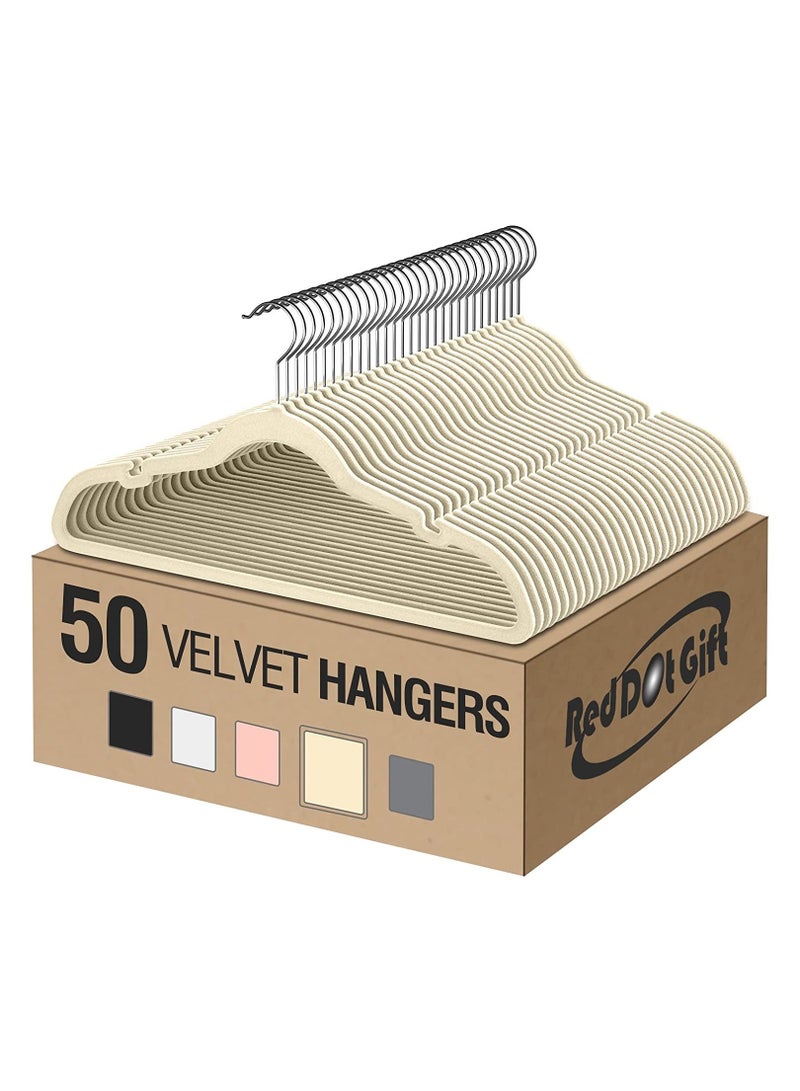 Red Dot Gift 50 Pack Beige Color Velvet Clothes Hangers 45cm Heavy Duty Durable Coat and Clothes Hangers . - Image 1