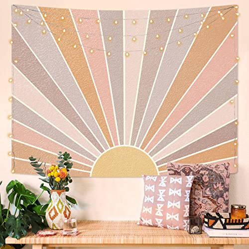 Kanuyee Boho Sun Tapestry Wall Hanging, Retro 70s Abstract Rainbow Aesthetic Sunrise Vintage Tapestries for Bedroom Living Room 44×60 inch - Image 1