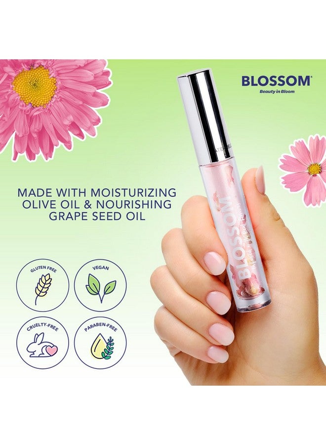 Blossom Lip Gloss & Lip Oil with Olive Oil + Grape Seed Oil, Moisturizing and Hydrating Shimmer Sparkle, Infused with Real Flowers, 3g, Watermelon - Image 3