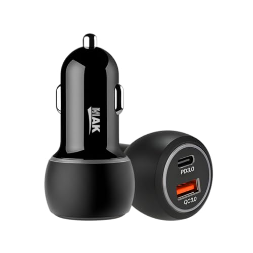 MAK 80W Dual Port Fast Car Charger with Type-C & USB, LED Indicator, Metal Charging Adapter Compatible with iPhone, Samsung PD, PPS & Supports Dart, Dash, Warp, Vooc, SuperVooc 3.0 in Android (Black) - Image 1