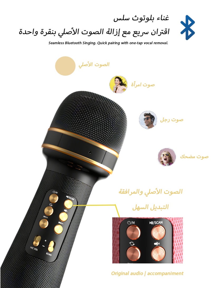 All-in-One Karaoke Microphone Speaker with Hi-Fi Sound, Bluetooth, Noise Reduction, Vocal Enhancement, 5 Voice Effects, 6-Hour Playback, and FM Radio for Saudi Family Parties, Live Streaming, Gaming, and Professional Recording  - Image 4
