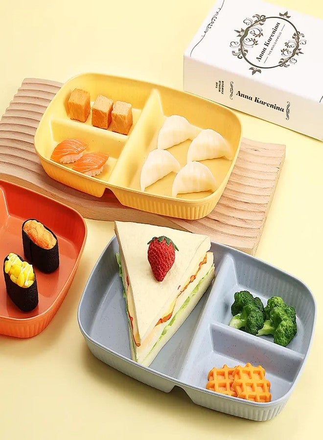 Oicia Wheat Straw Divided Plates Set of 4, 3 Compartment Portion Control Dinner Plates, Unbreakable Reusable Tableware, Microwave & Dishwasher Safe, Lightweight Plates for Kids & Adults - Image 4