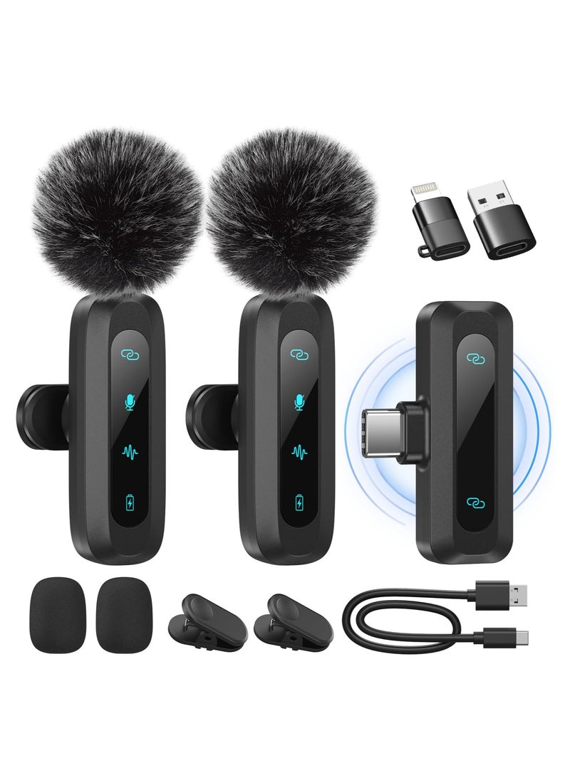 GUDOO Wireless Lavalier Microphone for iPhone iPad Android Phone 2-Pack Mini Microphone with Noise Reduction Auto Pairing and Mute and Reverb for Vlogging Video Recording TikTok YouTube - Plug and Play  - Image 1