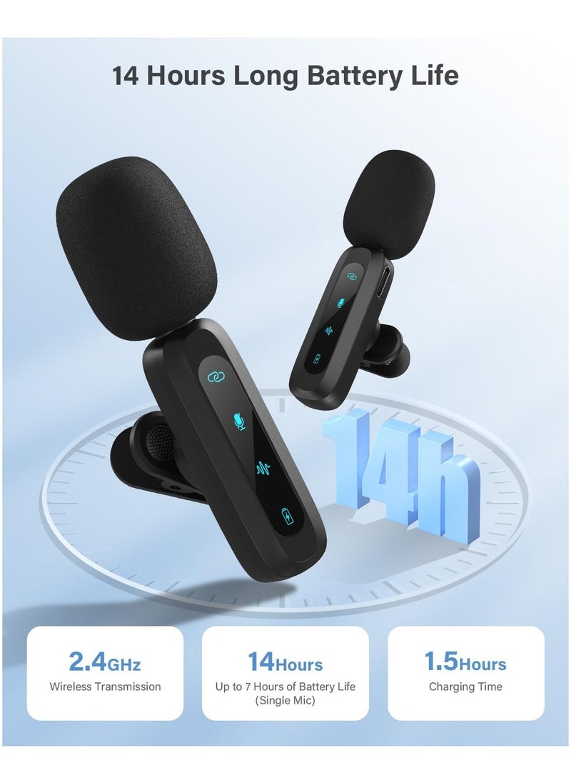 GUDOO - Wireless Lavalier Microphone for iPhone iPad Android Phone 2-Pack Mini Microphone with Noise Reduction Auto Pairing and Mute and Reverb for Vlogging Video Recording TikTok YouTube - Plug and Play - Image 1
