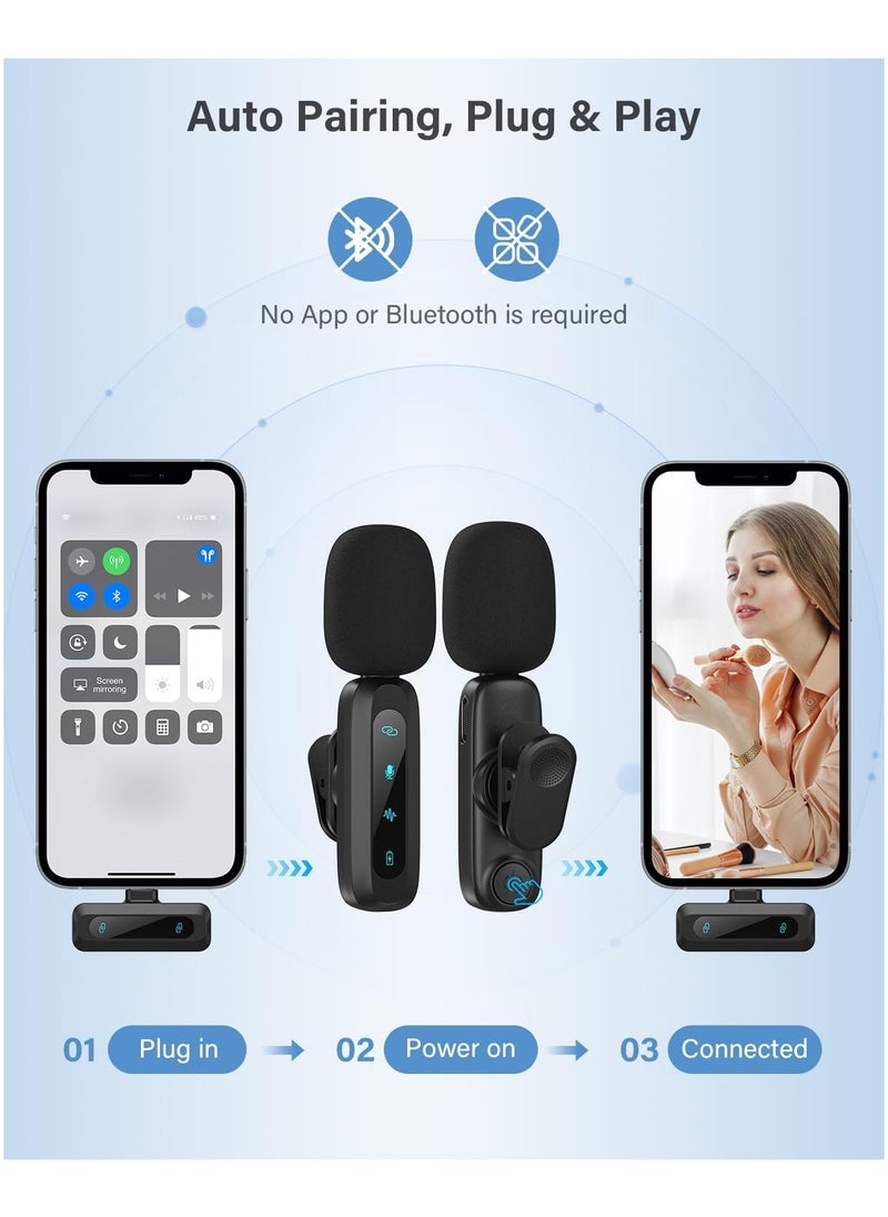 GUDOO - Wireless Lavalier Microphone for iPhone iPad Android Phone 2-Pack Mini Microphone with Noise Reduction Auto Pairing and Mute and Reverb for Vlogging Video Recording TikTok YouTube - Plug and Play - Image 1