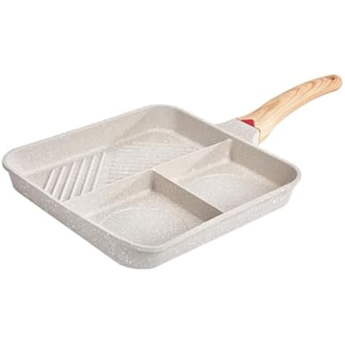 TERRIFI Nonstick Divided Grill Pan 3In1 Square Egg Skillet With Bakelite Handle Versatile Breakfast Grill For Cooking Eggs Steak And Bacon Compatible With Induction Gas And Electric Cooktops - Image 1